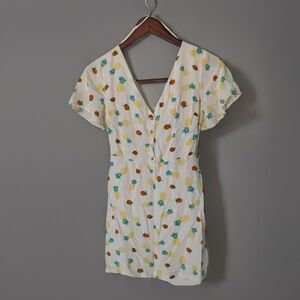 Lush Pineapple Print V-Neck Mini Dress Size Small